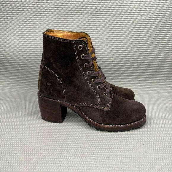 FRYE Sabrina Suede Lace-Up Booties Women’s Size 6.5M Combat Vibram Soles - Picture 1 of 10